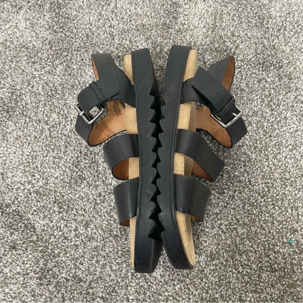 Madewell The Addie Sandal Women's 7.5 Black Triple Strap Slingback Chunky Flats